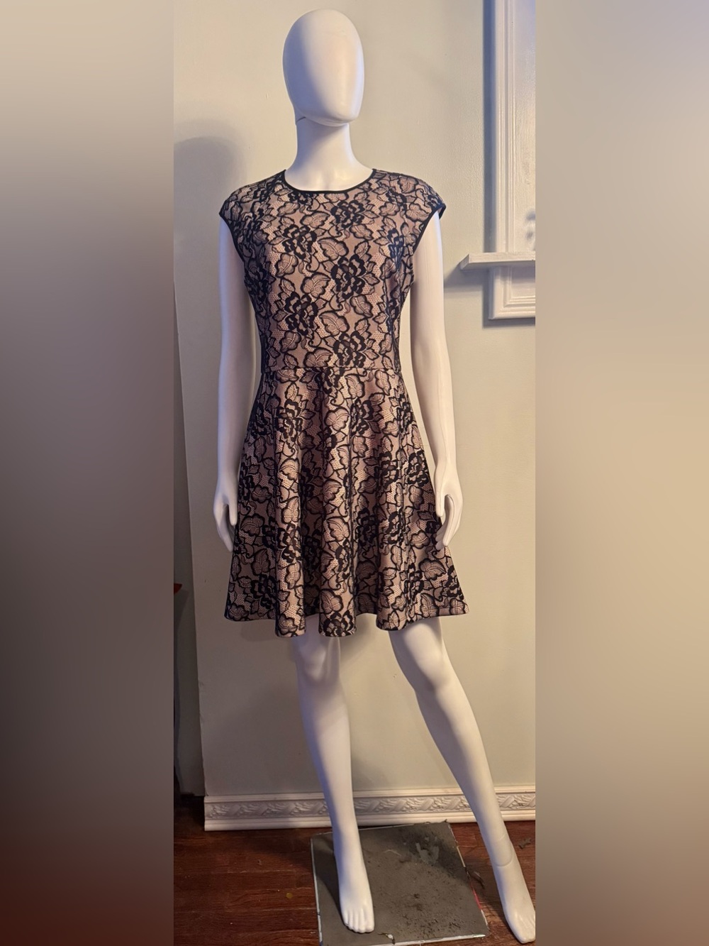 Ted Baker Pink Dress with Black Lace Overlay